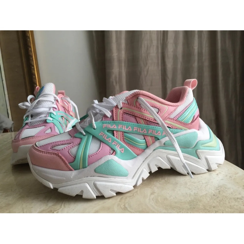 Fila Women's Electrove 2 pink white teal blue sneakers shoes